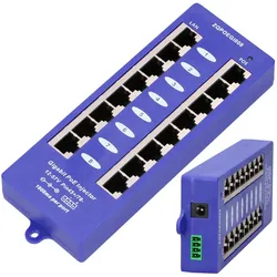 Extralink POE INJECTOR 8 PORT GIGABIT MODE B - - 8-Port Fast Ethernet, Gigabit Ethernet (802.3af (PoE), 80 W), PoE Injector