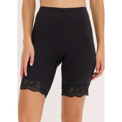 Feinstrumpfleggings BONPRIX, Damen, Gr. 36/38 (S), schwarz (schwarz, kreidebeige), Obermaterial: 82% Polyamid, 18% Elasthan. Spitze: 90% Polyamid, 10% Elasthan, Strumpfhosen, mit Spitze, Doppelpack, verschiedene Größen von S bis XXXL