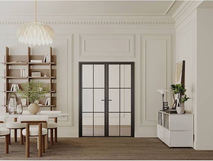 Tür-Set - zwei Flügel - Aluminium & Sicherheitsglas - 204 x 146 cm - Schwarz - SEROTO