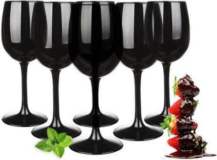 Sendez Set van 6 wijnglazen, 300 ml, Zwart