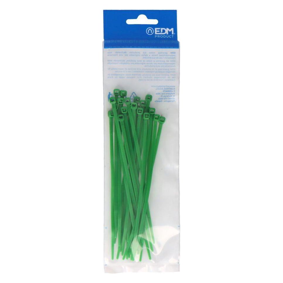 EDM Grüne Krawatten 150x3,5mm aus hochwertigem Nylon (Blister 25 Stck.) (150 mm, 25 Stk.) (49383699)