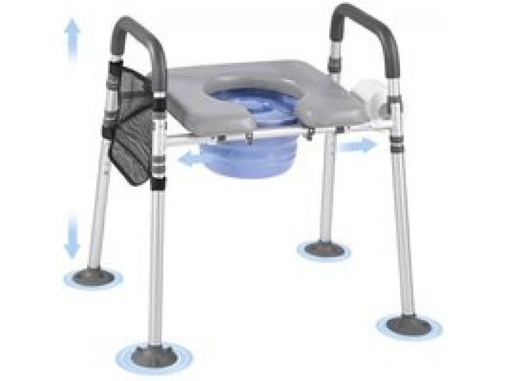 VEVOR Nachttoilettenstuhl 227 kg belastbar, Toilettensitzerhöhung mit gepolsterter Sitzfläche & Rückenlehne, abnehmbarer 5 L Eimer, höhenverstellbarer Toilettenstuhl für Senior Erwachsene