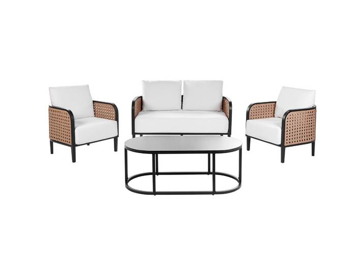 LOUNGE SET 4-Sitzer Aluminium schwarz Auflagen weiß Montefalco