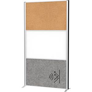 Maul Maul Stellwand  connecto 9651095, Akustikvlies/ Whiteboard/ Kork, grau/weiß/braun, 100 x 182 cm