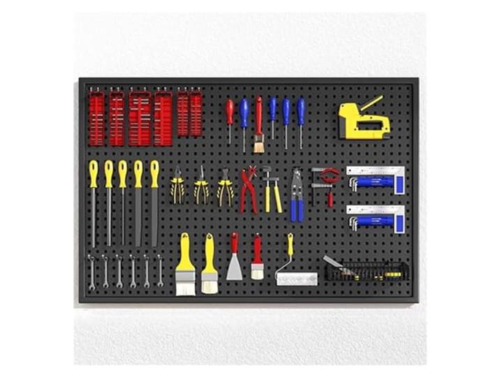 GAROEN Pegboard-Organizer-Set aus Metall, wandmontiertes Werkzeug-Organizer-Rack mit Haken, Display-Pegboard-Panel (Schwarz 100 x 50 cm)