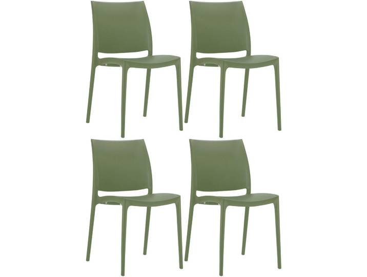 CLP Gartenstuhl 4er Set Kunststoff oliv, Olivgrün, 44x81x50 cm, Gartenmöbel, Gartensessel, Gartenstühle