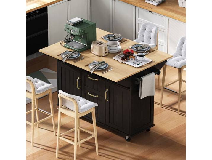 Inset de cuisine avec rouleaux Table à manger extensible Inset de cuisine mobile avec tiroirs et porte-serviettes Chariot de