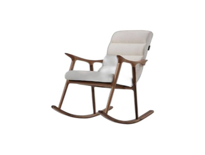 Xlmoebel Schaukelstuhl Wippstuhl aus Holz mit Textilbezug in Braun und Beige (1 St), Hergestellt in Europa