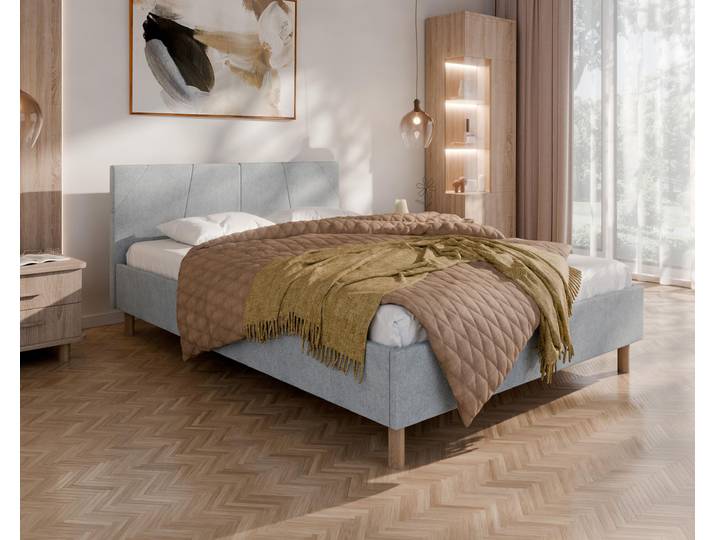 ALMORE Polsterbett – minimalistisches Design, Holzbett auf Füßen Federkernmatratze