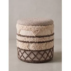 Sitzhocker Stoff mit Rauten Beige-Braun Ø 40x45 cm - RHONE   Kadima