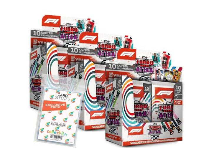 Bundle mit Topps - Turbo Attax Formel 1 2024-3 Display (72 Booster) + Exklusive Collect-it Hüllen