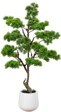 Nearly Natural 3.5-ft Artificial Bonsai Style Cedar Tree in Decorative White Planter