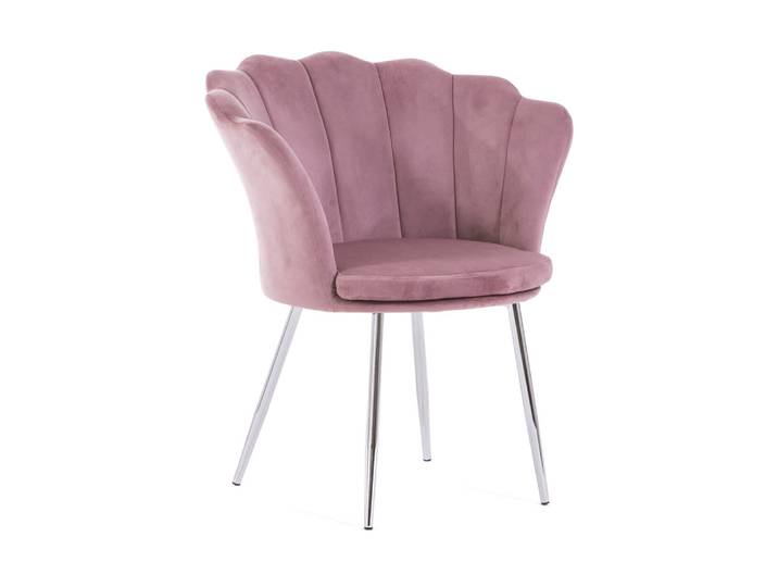 Fauteuil coquillage velours rose pieds argent