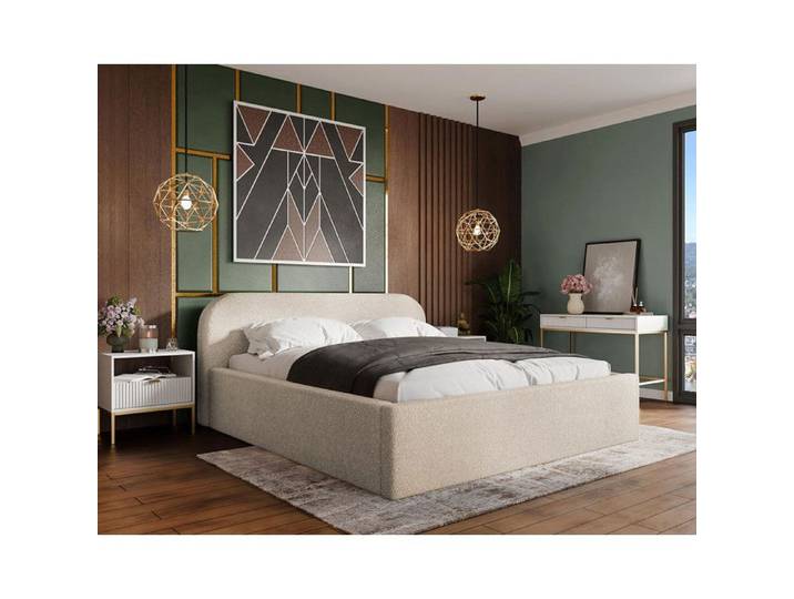 Orane - lit coffre - 140x200 cm - en tissu bouclette - Beige