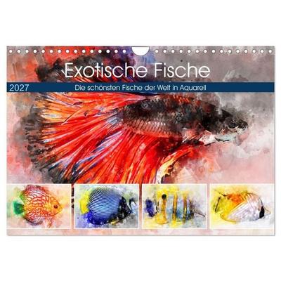 Exotische Fische - Die schönsten Fische der Welt in Aquarell (Wandkalender 2027 DIN A4 quer), CALVENDO Monatskalender