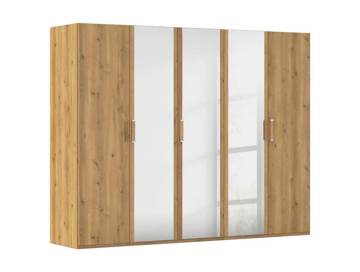 Novel Drehtürenschrank, Eiche, Glas, 3 Fächer, 251x197x60 cm, Blauer Engel, Goldenes M, BQ - Bündnis für Qualität, Made in Germany, Schlafzimmer, Kleiderschränke, Drehtürenschränke