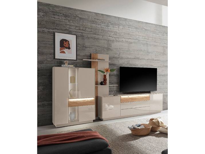 möbel-direkt.de Wohnzimmer-Set Wohnwand Nova Kashmir und Eiche 3 teilig