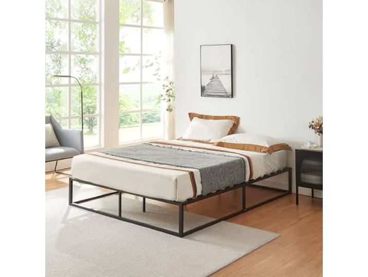 [en.casa] Metallbett Kreta 160x200cm Schwarz auf Stahlrahmen mit Lattenrost Bettgestell Design Doppelbett Ehebett Schlafzimmer