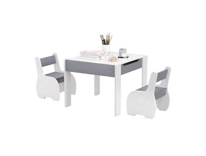COSTWAY Kindersitzgruppe 3tlg. Kindertisch, aus Holz, mit 2 Stühlen