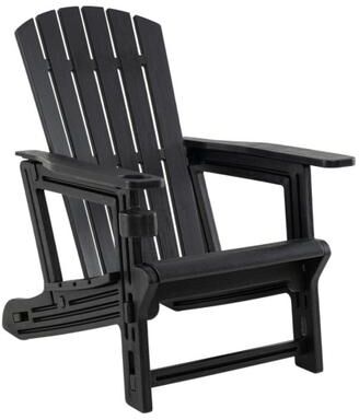 Costway HDPE Adirondack Chair with Cup Holder and Wooden Texture for Patio-Black