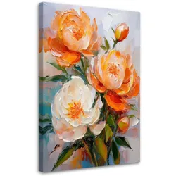 WANDBILD orange bemalte pfingstrosenblüten