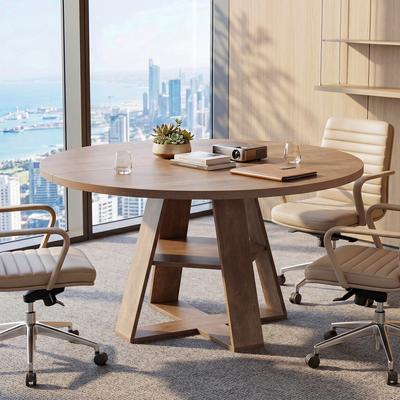 OEM "47.24"" Conference Table for 4, Round Office Table with Lower Storage Shelf for Conference Room, Training, Seminar"