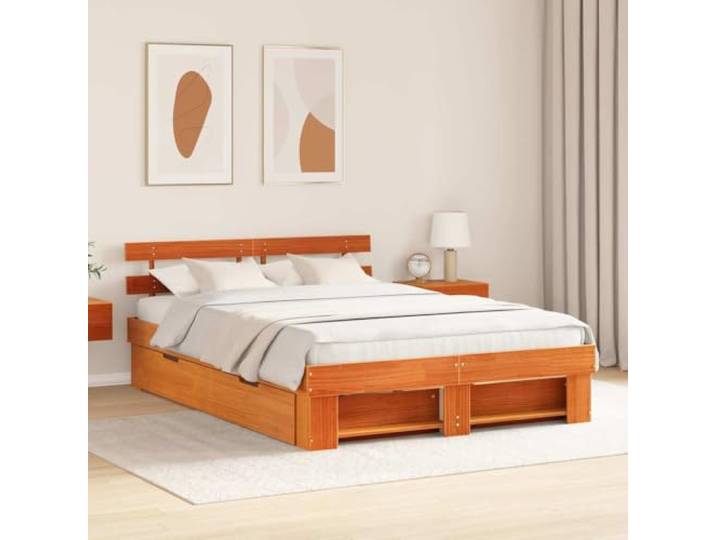 YUTAASU Bettrahmen Wachsbraun 150 x 200 cm Massives Kiefernholz Mit Schubladen, Lattenrost, 31 cm Betthöhe, Stauraum, Modernes Design
