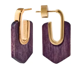 Holzkern Damen-Ohrringe Ohrstecker Sequoia Amaranth/Goldfarben