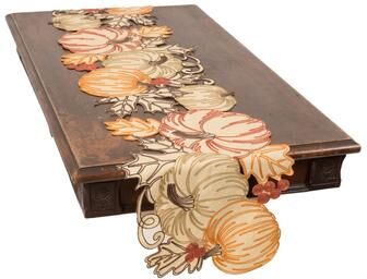 Mnaor Luxe Pumpkin Party Embroidered Cutwork Table Runner
