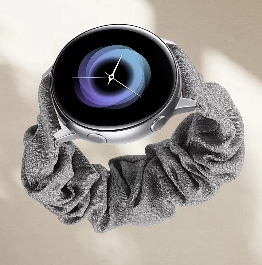 INF 18mm Silber Verbinder kompatibel mit Samsung/Huawei Smartwatch Armband Universal Flachkopf Mode Druck Scrunchie Armband Grau