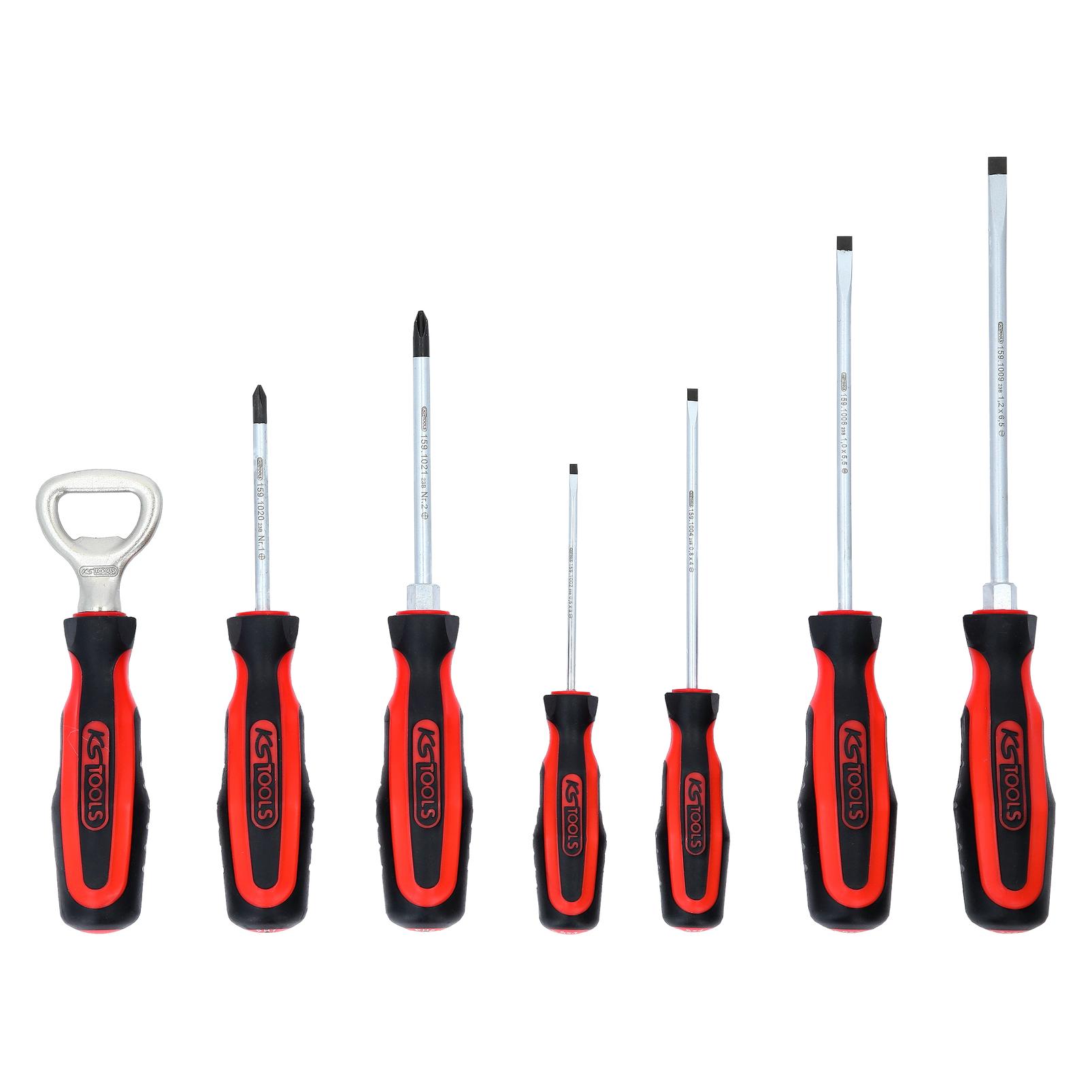 KS Tools ERGOTORQUEplus Schraubendreher-Satz inklusive Flaschenöffner, 7-tlg. Schlitz, PH (159.0015)
