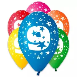 Set mit 5 bunten Ballons mit der Zahl 9