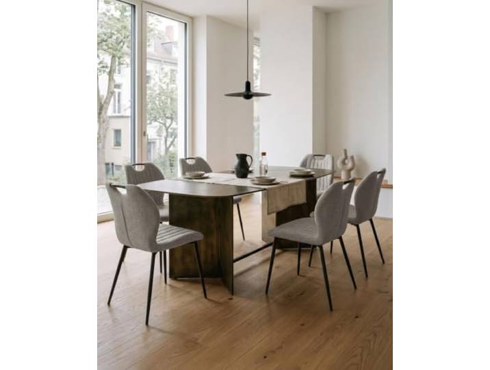 JIJIAN Esszimmerstühle 6er Set mit Leinenstoff und Metallbeinen, Warmgrau Stühle Esszimmer, Küchenstühle, Polsterstühle, Metallgestell und hoher Rückenlehne für Esszimmer, Küche, Restaurant