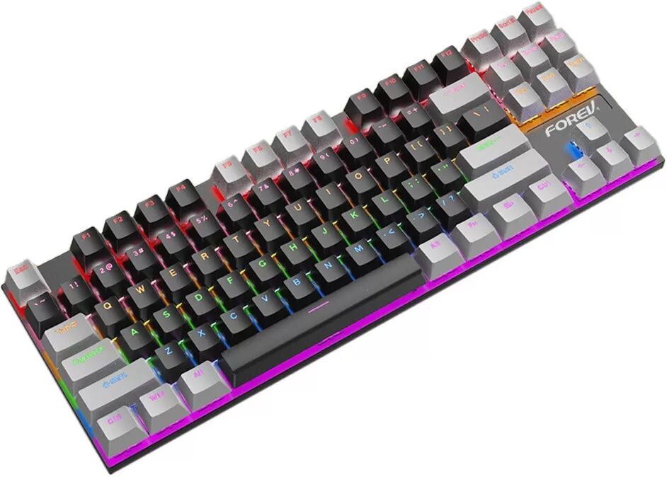 INF Verkabelte mechanische 87-Tasten-Tastatur - Farbblockierte RGB Hot-Swap-fähige blaue Schalter Gaming-Tastatur Schwarz+Grau