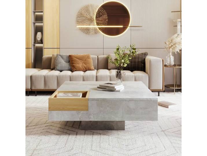 Table basse - Modèle avec boîte de rangement amovible - 72x72x30 cm - Gris - Design contemporain