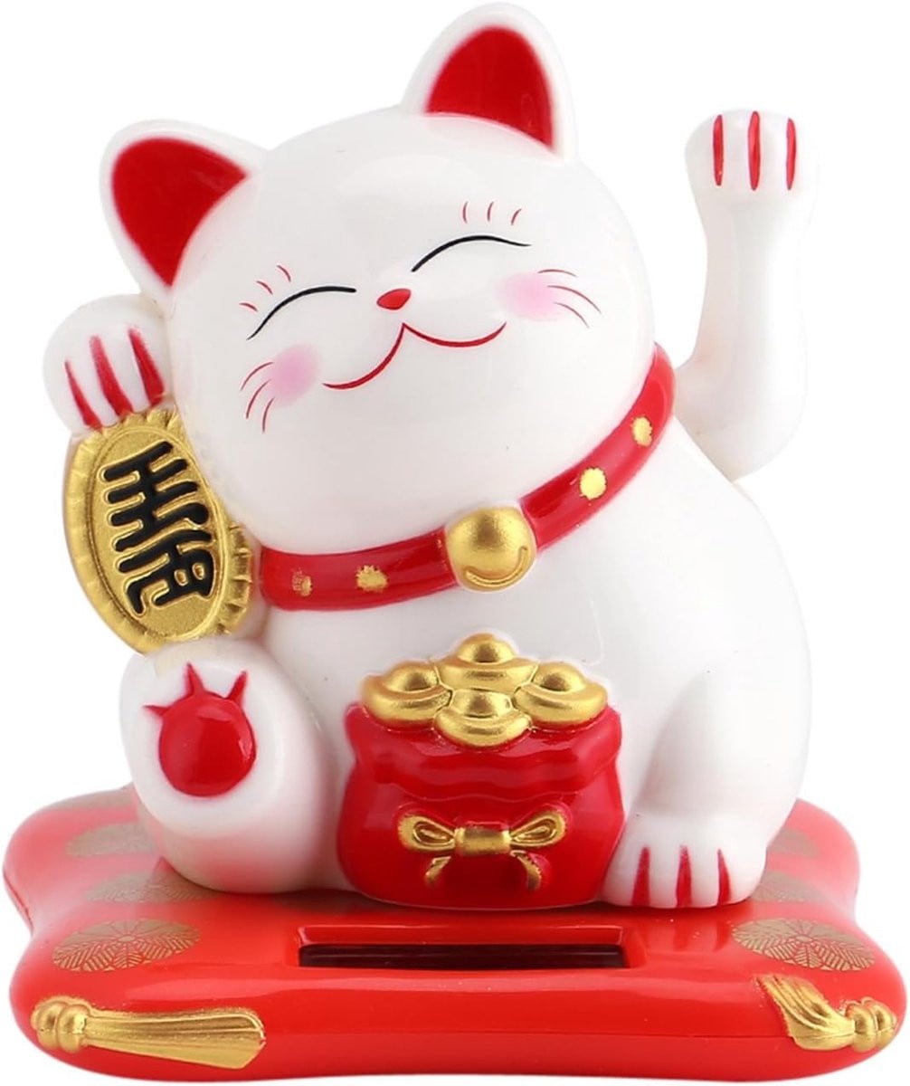 Zwaaiende Kat Feng Shui Figuur - Wit - Hoogte: 7 cm