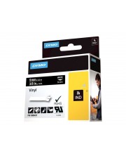 Dymo Rhino Coloured Vinyl permanenter Klebstoff Weiß auf Schwarz Rolle 1 cm x 5,5 m 1 Kassetten Band für DYMO ILP219 1000 4200 5000 5200 6000 RhinoPRO 3000 6500 (1805437)