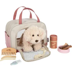 small foot Hund mit Tasche und Pflege-Set rosa, 14-teiliges Rollenspielset ab 2 Jahren