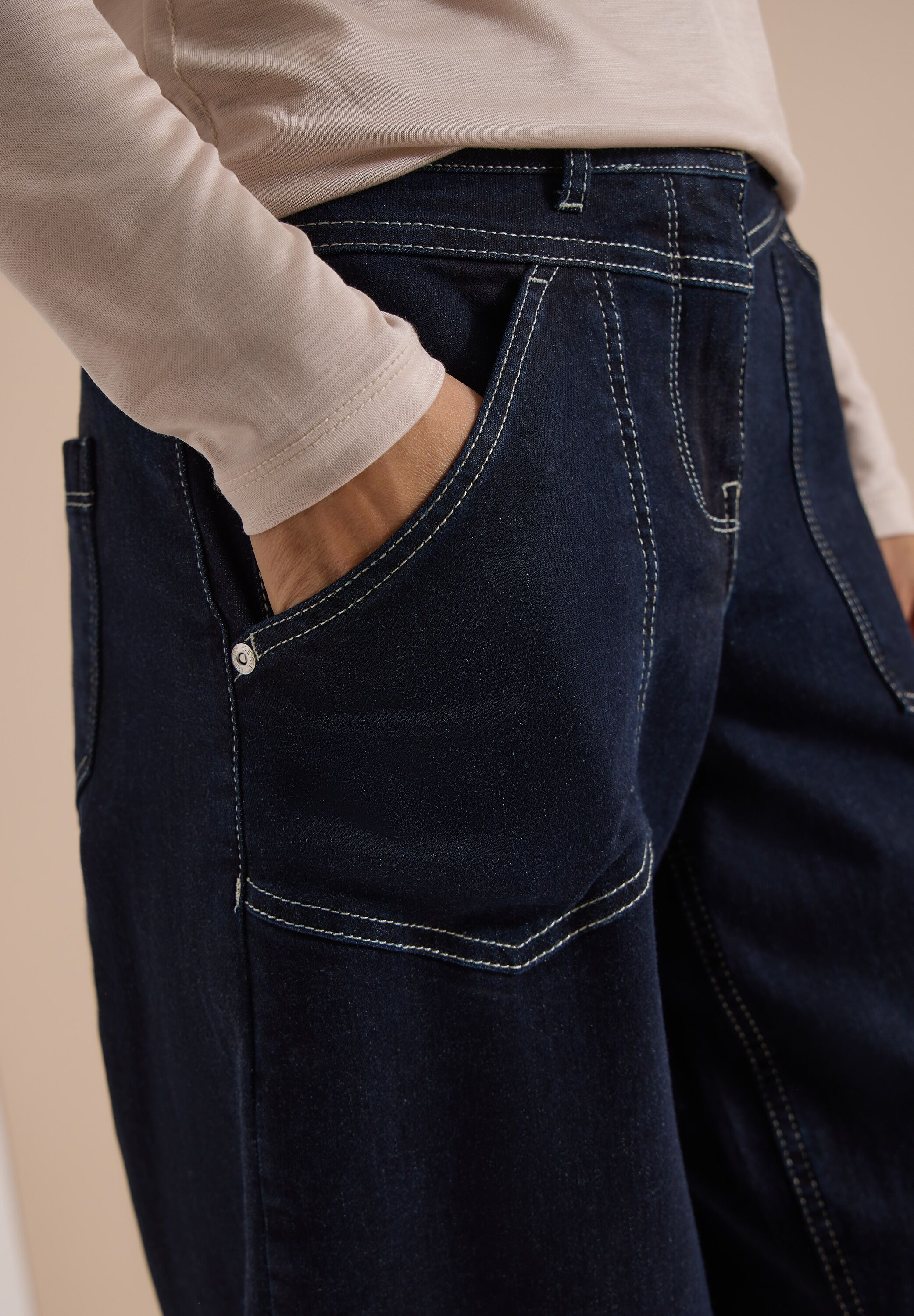 Loose-fit-Jeans CECIL "Style Scarlett", Damen, Gr. 29, Länge 30, rinsed wash, Denim/Jeans, Obermaterial: 98% Baumwolle, 2% Elasthan, lang, Jeans Loose-fit-Jeans, Barrel Leg, Rinsed-Optik, mit Stretchanteil