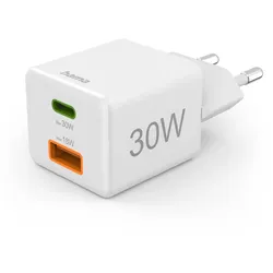 30W Schnellladegerät, 1x USB-C PD, 1x USB-A QC, Mini Ladegerät, weiß