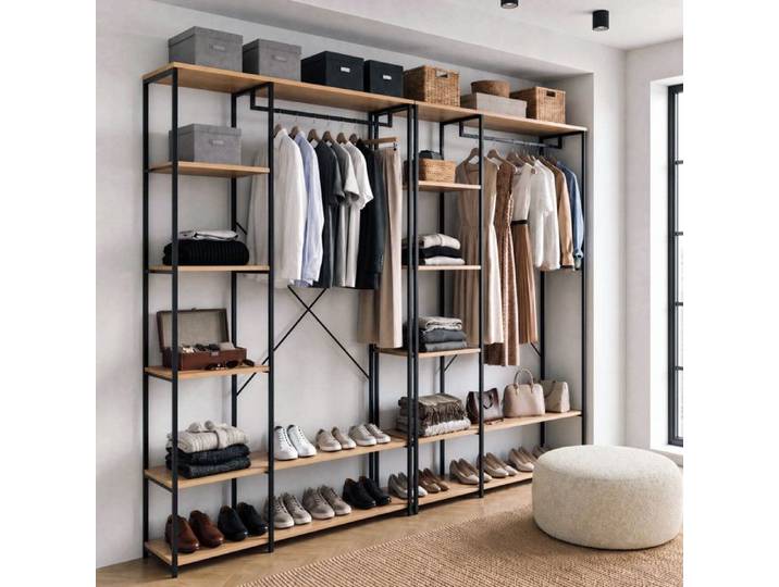 IDMARKET Dressing modulable double penderie étagère L. 180 cm DETROIT design industriel