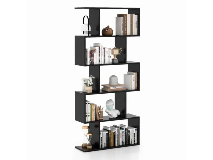Bibliothèque - HELLOSHOP26 - 5 niveaux - Noir - Bois d'ingénierie - Design géométrique