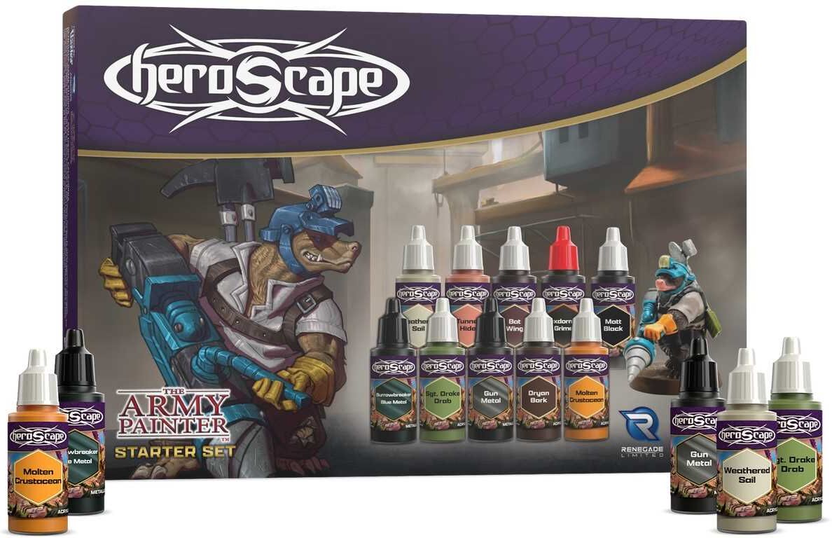 Heroscape Army Painter Starter Set by Renegade Game Studio, 10 Warpaints Fanatic paints and 1 paintbrush for miniature painting