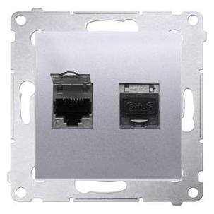 Kontakt Kontaktas su Simonu Simonu 54 Kompiuterinis dvejopas 2xRJ45 kat.6 su sidabrine matrica D62E.01/43 WM (CAT6) (D62E.01/43)