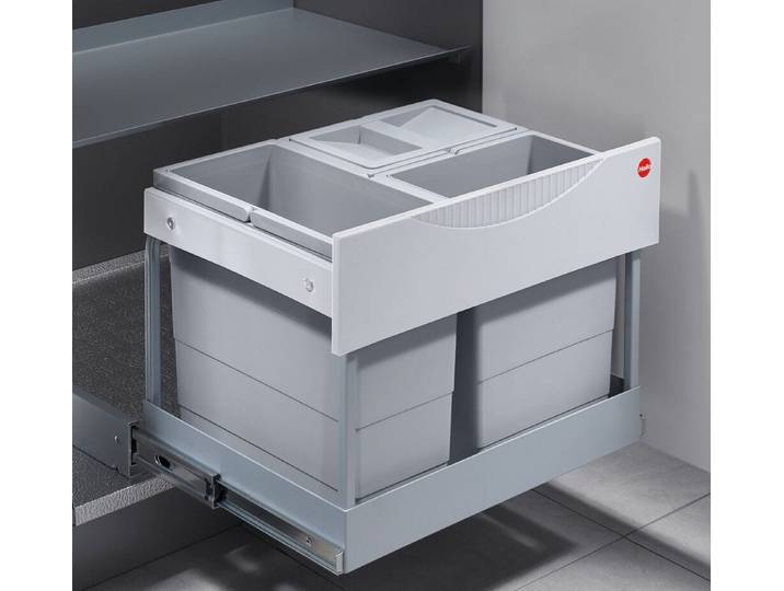 Hailo Einbaumülleimer Hailo 3-fach Mülleimer Küche Einbau 60cm Schrank Ausfahrautomatik Grau, siehe Beschreibung