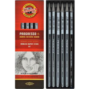 Koh-I-Noor Graphitstifte 8915 Progresso 6, Graphit-Vollminenstifte + Aquarellstift, 6 Stück
