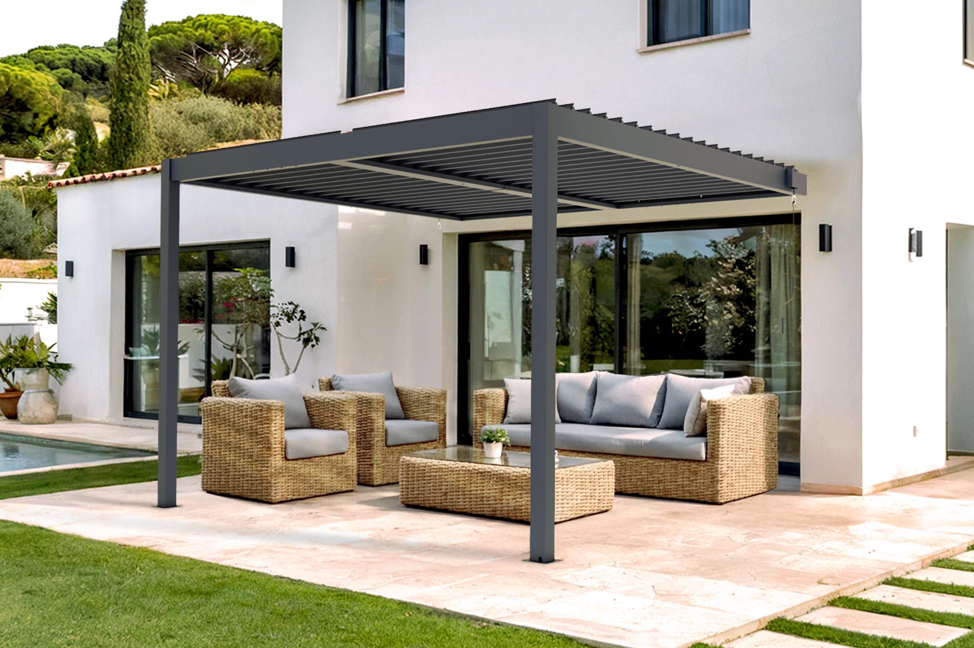 PIANA 3x3m Anlehn-Bioklima-Pergola aus grauem Aluminium