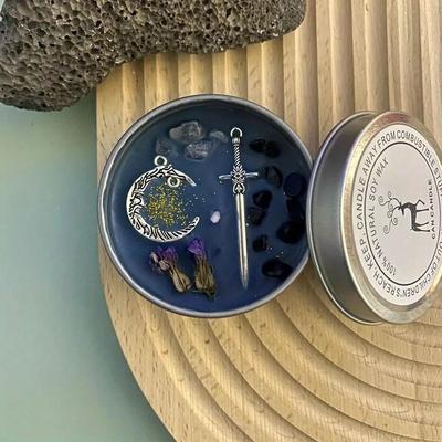 Uplift Picks Crystal Dried Flower Scented Candle Handmade Aromatherapy Tin Candle Decor navy Blue