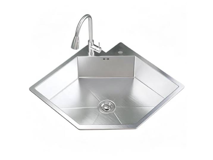 304 Küchenspüle Edelstahl, Unterbauspüle Diamond Eckspüle Küche Ausziehbare Brause und Ablaufgarnitur, Schalldämmende Matte, Antikondensationsbeschichtung(Silver,600x600mm)