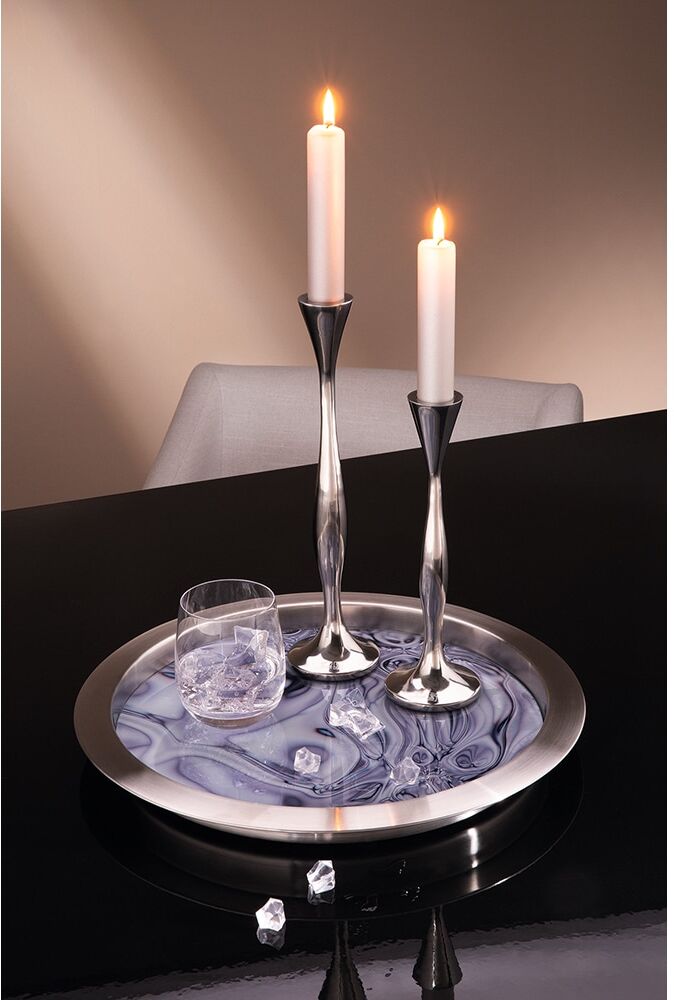 Tablett FINK "TOLERANCE", silber (blau), H:2,5cm Ø:40,5cm, Tabletts, Tablett blau Ø 40,5cm